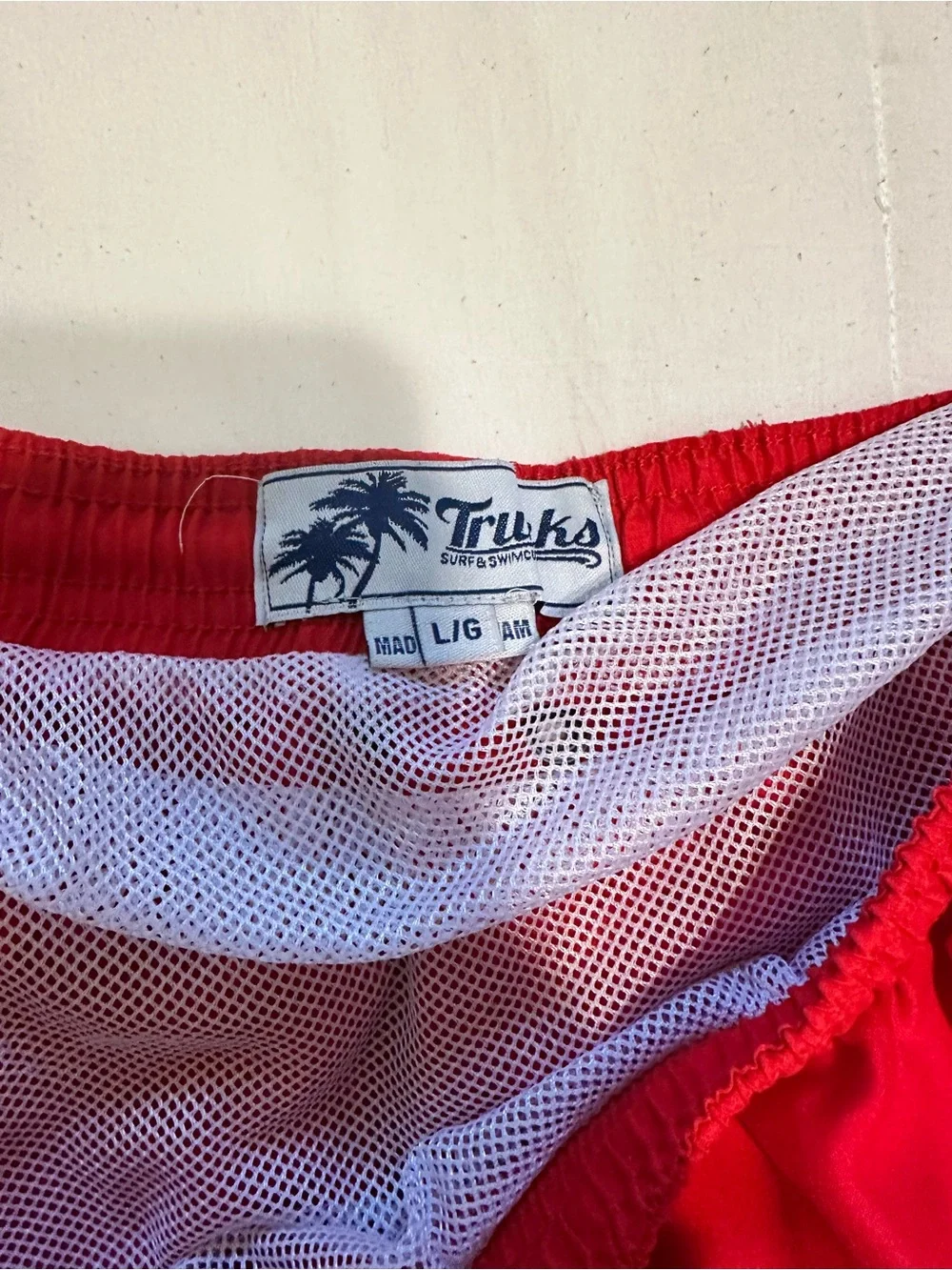Men's Red Swim Trunks with Elastic Waist and Drawstring